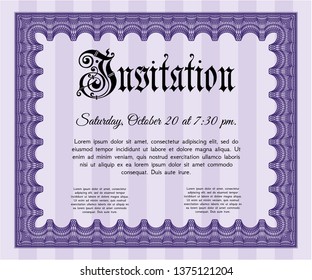 Violet Retro invitation. Retro design. Vector illustration. With complex linear background. 
