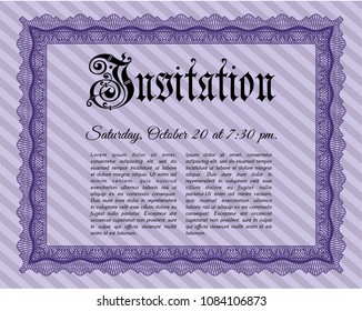 Violet Retro invitation. Detailed. With complex background. Perfect design. 