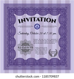 Violet Retro invitation. Detailed. Complex background. Money Pattern design. 