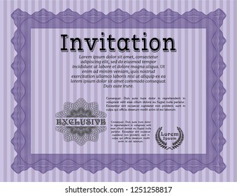 Violet Retro invitation. Detailed. Complex background. Artistry design. 