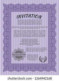 Violet Retro invitation. Detailed. With complex linear background. Superior design. 
