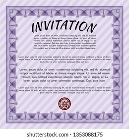 Violet Retro invitation. Detailed. Complex background. Lovely design. 