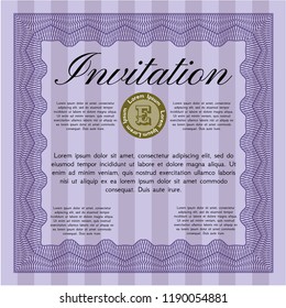 Violet Retro invitation. Detailed. With great quality guilloche pattern. Modern design. 