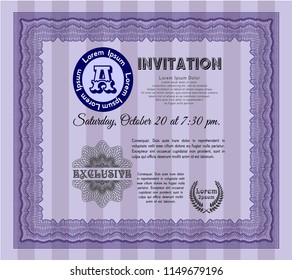 Violet Retro invitation. Easy to print. Customizable, Easy to edit and change colors. Money Pattern design. 