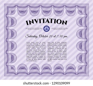 Violet Retro invitation. Easy to print. Detailed. Beauty design. 