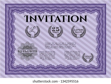 Violet Retro invitation. Easy to print. Vector illustration. Beauty design. 