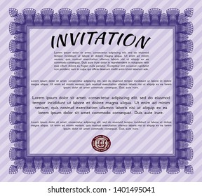Violet Retro invitation. Easy to print. Vector illustration. Money style design. 