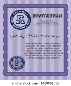 Violet Retro invitation. Easy to print. Money design. Vector illustration. 