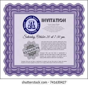 Violet Retro invitation. Easy to print. Artistry design. Vector illustration. 