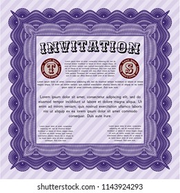 Violet Retro invitation. Elegant design. Detailed. With complex linear background. 