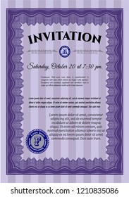 Violet Retro invitation. Elegant design. Printer friendly. Vector illustration. 