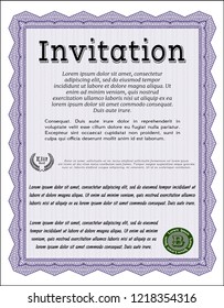 Violet Retro invitation. Elegant design. With guilloche pattern. Vector illustration. 