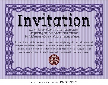 Violet Retro invitation. Elegant design. With great quality guilloche pattern. Vector illustration. 