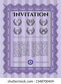 Violet Retro invitation. Elegant design. Vector illustration. Printer friendly. 