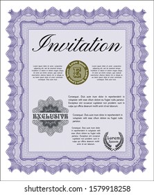 Violet Retro invitation. Elegant design. With guilloche pattern. Vector illustration. 