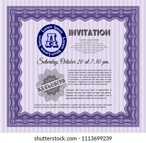 Violet Retro invitation. Excellent design. With great quality guilloche pattern. Detailed. 