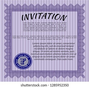 Violet Retro invitation. Excellent design. With guilloche pattern and background. Vector illustration. 