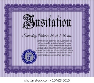 Violet Retro invitation. Excellent design. With background. Detailed. 