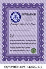 Violet Retro invitation. Good design. Detailed. With great quality guilloche pattern. 