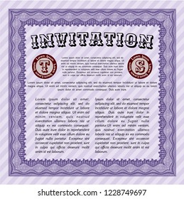 Violet Retro invitation. Good design. Detailed. With complex background. 