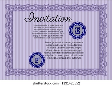 Violet Retro invitation. With great quality guilloche pattern. Detailed. Nice design. 