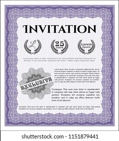 Violet Retro invitation. With great quality guilloche pattern. Detailed. Elegant design. 