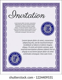 Violet Retro invitation. With great quality guilloche pattern. Vector illustration. Money Pattern design. 