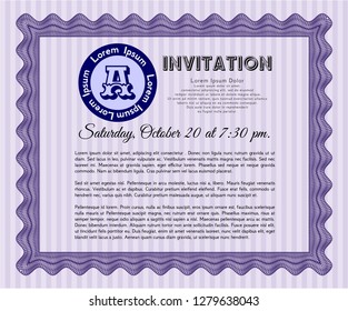 Violet Retro invitation. With great quality guilloche pattern. Detailed. Money style design. 