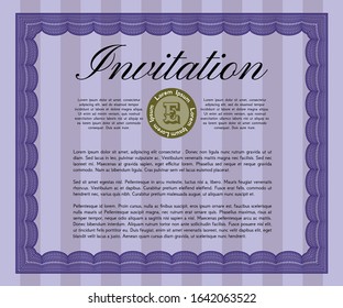 Violet Retro invitation. With great quality guilloche pattern. Elegant design. Customizable, Easy to edit and change colors. 
