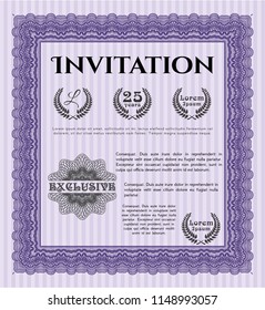 Violet Retro invitation. With guilloche pattern. Artistry design. Detailed. 