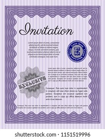 Violet Retro invitation. With guilloche pattern and background. Superior design. Detailed. 