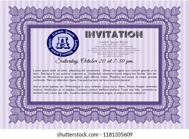 Violet Retro invitation. With guilloche pattern and background. Customizable, Easy to edit and change colors. Money style design. 