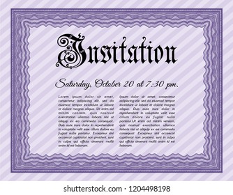 Violet Retro invitation. With guilloche pattern and background. Sophisticated design. Vector illustration. 