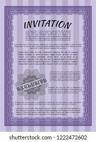 Violet Retro invitation. With guilloche pattern and background. Money Pattern design. Vector illustration. 