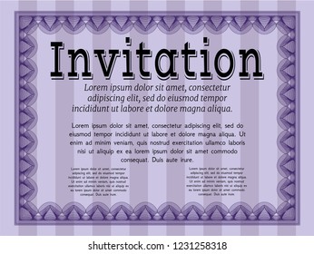 Violet Retro invitation. With guilloche pattern. Money Pattern design. Customizable, Easy to edit and change colors. 