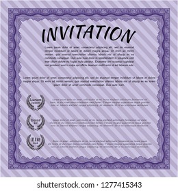 Violet Retro invitation. With guilloche pattern. Lovely design. Detailed. 