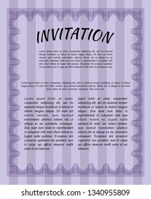 Violet Retro invitation. With guilloche pattern and background. Detailed. Excellent design. 