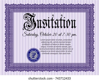Violet Retro invitation. With guilloche pattern and background. Retro design. Detailed. 