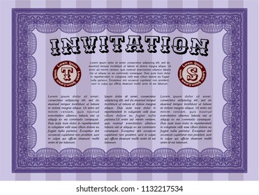 Violet Retro invitation. With linear background. Vector illustration. Superior design. 