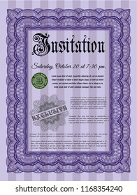 Violet Retro invitation. With linear background. Modern design. Vector illustration. 