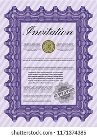 Violet Retro invitation. With linear background. Perfect design. Detailed. 