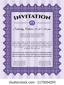 Violet Retro invitation. With linear background. Modern design. Detailed. 
