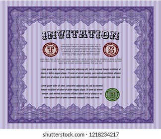 Violet Retro invitation. With linear background. Beauty design. Customizable, Easy to edit and change colors. 