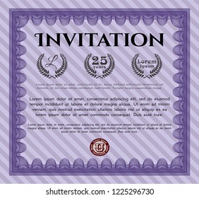 Violet Retro invitation. With linear background. Vector illustration. Sophisticated design. 