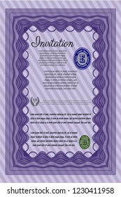 Violet Retro invitation. With linear background. Vector illustration. Excellent design. 