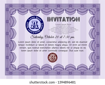 Violet Retro invitation. With linear background. Artistry design. Vector illustration. 