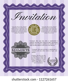 Violet Retro invitation. Lovely design. Vector illustration. With complex linear background. 