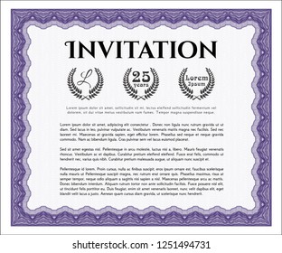 Violet Retro invitation. Lovely design. Detailed. With great quality guilloche pattern. 