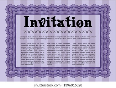 Violet Retro invitation. Modern design. Customizable, Easy to edit and change colors. With background. 
