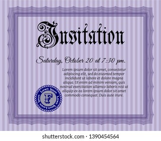 Violet Retro invitation. Money design. Customizable, Easy to edit and change colors. Printer friendly. 